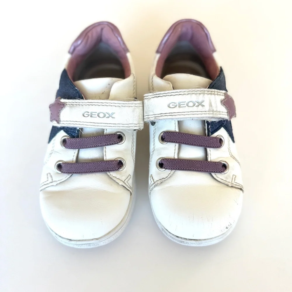 Geox DJ Rock Low Top Sneakers White Pink Metallic Star Girls Size 9 Shoes